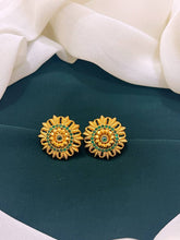 Flower Design in Small Emerald  Nakshi Earring - NE082
